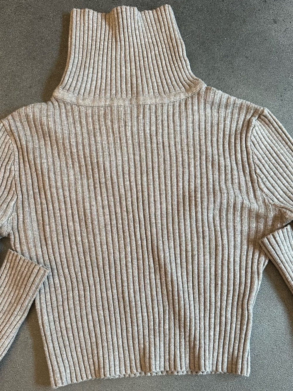 Love Tree Ribbed High-Neck Sweater in Light Beige